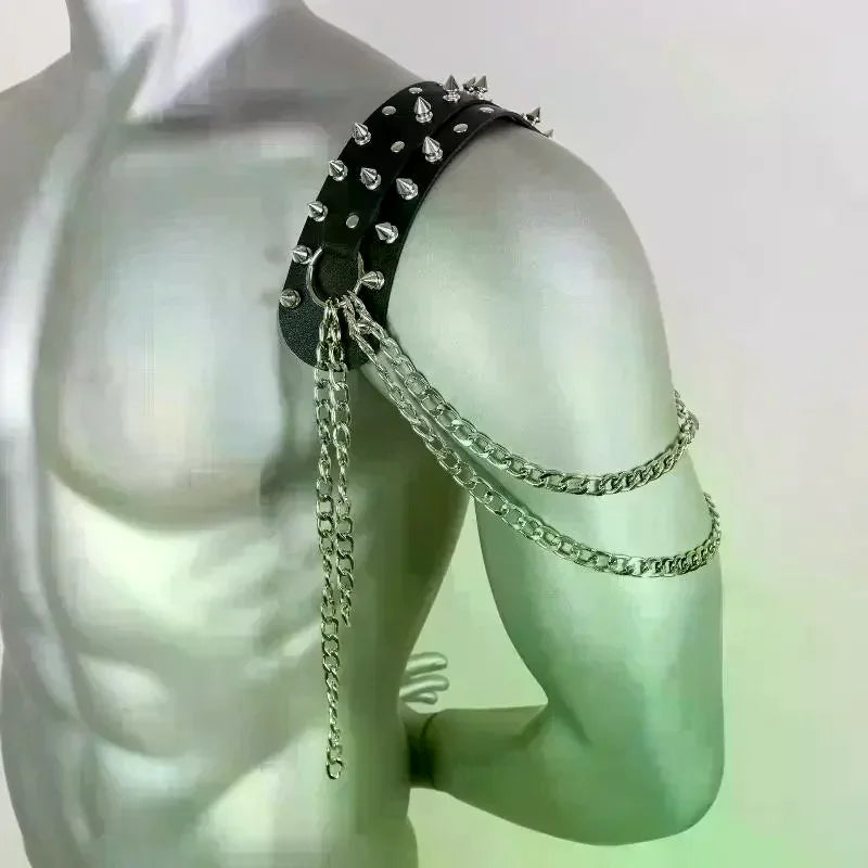 Unisex Leather Shoulder Armor With Rivet Details And Chain Tassel Fashionable Metal Epaulet Accessories For Women Men Oasis Select