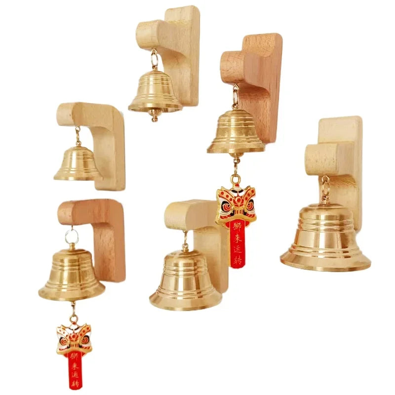 Natural Solid Wood Door Knocker with Brass Lion Head Magnetic Striking Wind Bell Elegant Entryway Ornament Delicatefor Household Oasis Select