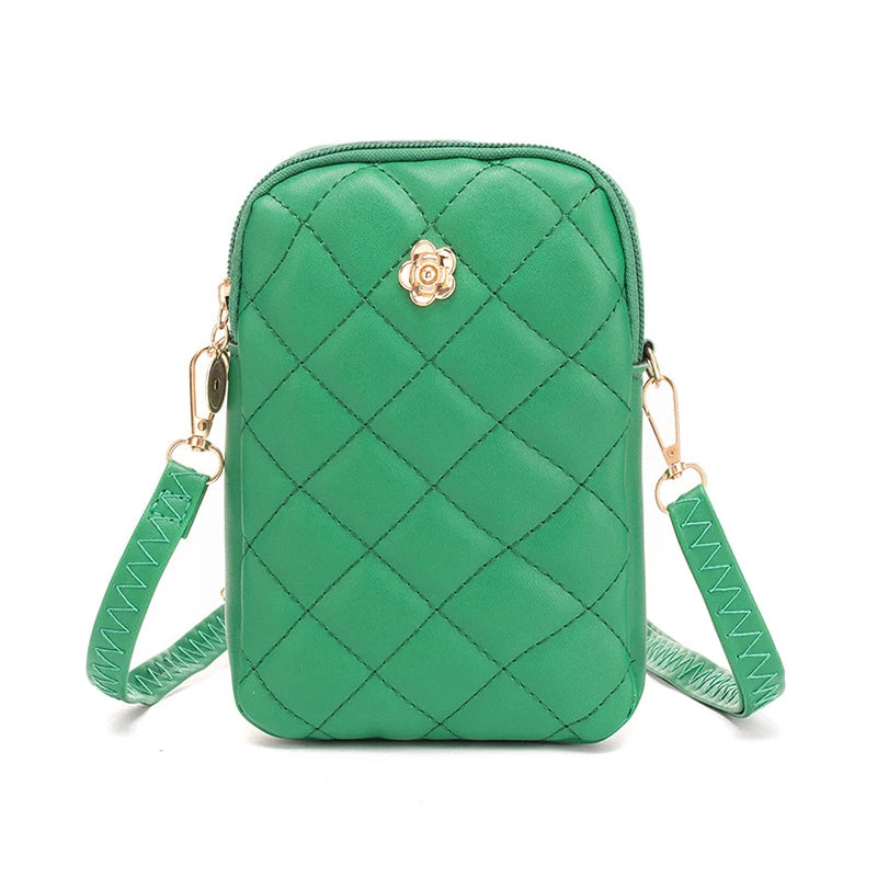 Embroidery Mobile Phone Bags Women Fashion Shoulder Bag Female Mini Crossbody Messenger Bags PU Leather Clutch Wallet Pouch Oasis Select Green