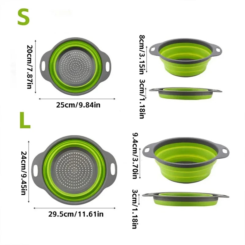Silicone Folding Drain Basket Fruit Vegetable Washing Basket Foldable Strainer Colander Collapsible Drainer Kitchen Storage Tool Oasis Select