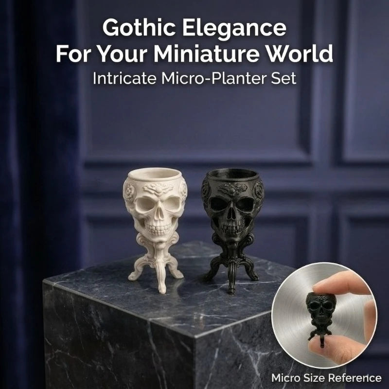 1:12 Scale Gothic Skull Mini Planter 3D Printed Ornate Rococo Stand Micro Flower Pots Handicraft Ornaments Dollhouse Decor Gifts Oasis Select