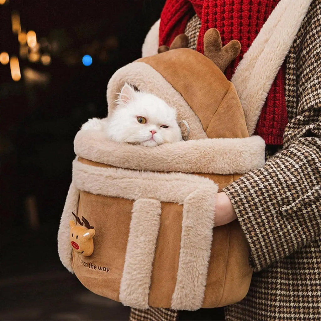 Cat Dog Bag Carrier Pet Plush Elk Shape Backpack Winter Puppy Outgoing Backpack for Small Dog Cats Outdoor Camping Indoor Winter Oasis Select