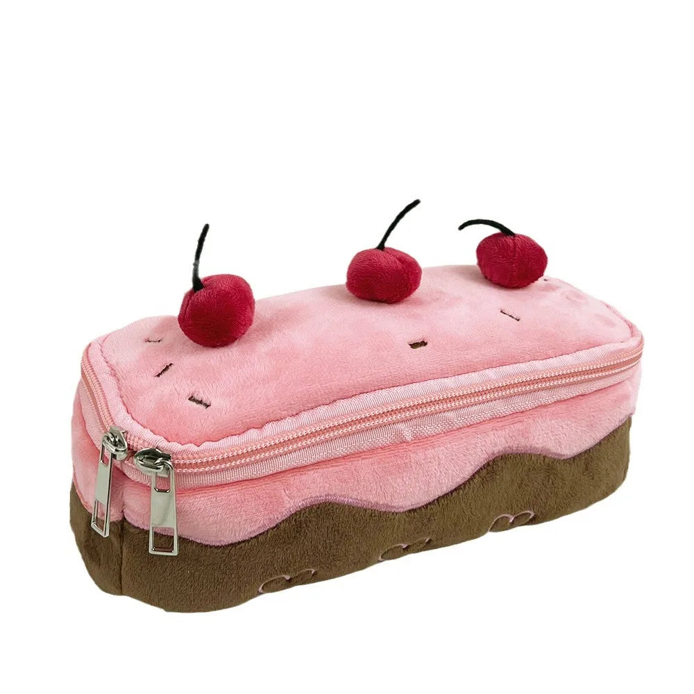 Sweet Plush Cherry Cake Shaped Storage Pouch Large Capacity Stationery Organizer Multifunctional Daily Supply Desktop Ornament Oasis Select