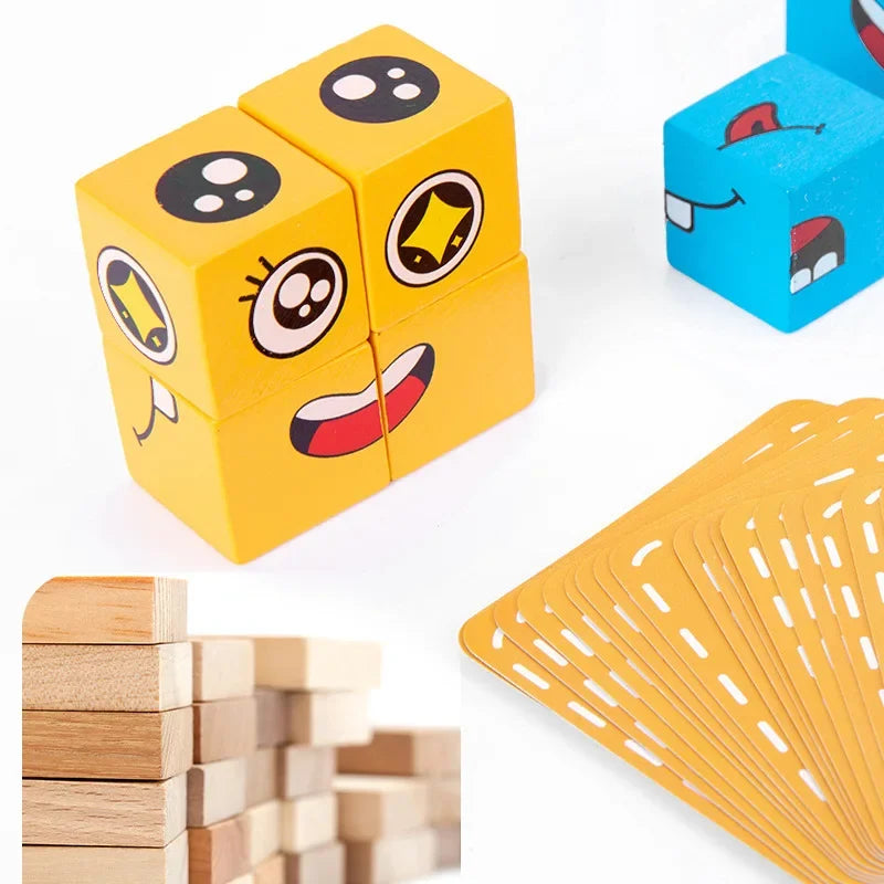Kids Wooden Emotion Cube Puzzle Game | Montessori Toy Ages 3–12 Wooden Puzzle Game Oasis Select
