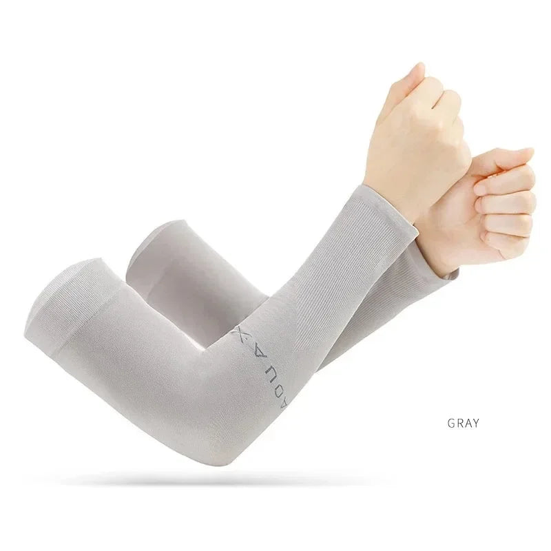 Summer Ice Silk Long Sleeves Anti-Sunburn Arm Cover Men Women Cuff New Cool Hand Sleeves Anti-UV Cycling Arm Sleeve Fingerless Oasis Select gray-A