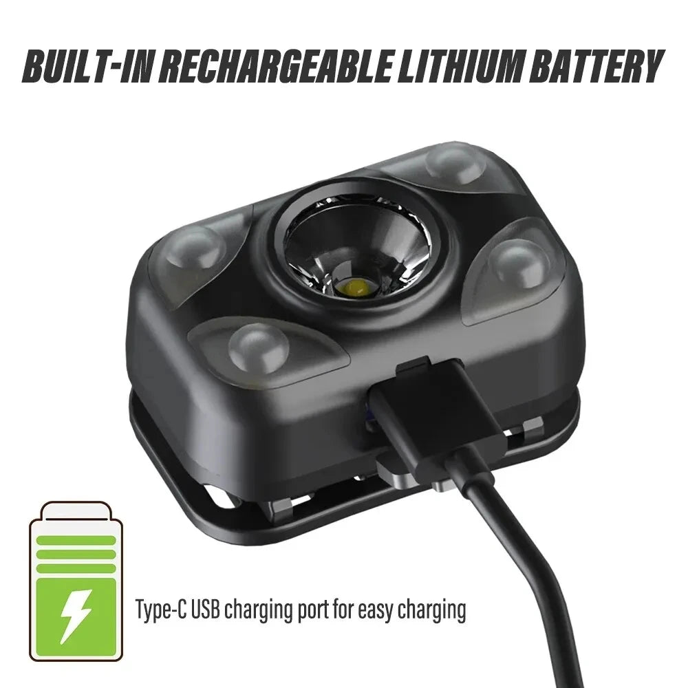 Powerful LED Sensor Headlamp Built-in Battery USB Rechargeable Mini Induction Head Flashlight White/Yellow/Red Headlight Oasis Select