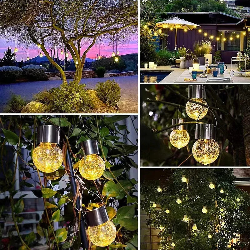1/3/5PCS Solar Powered Outdoor Hanging Lights Colorful LED Cracked Glass Ball Design Waterproof Pathway Lantern for Garden Decor Oasis Select