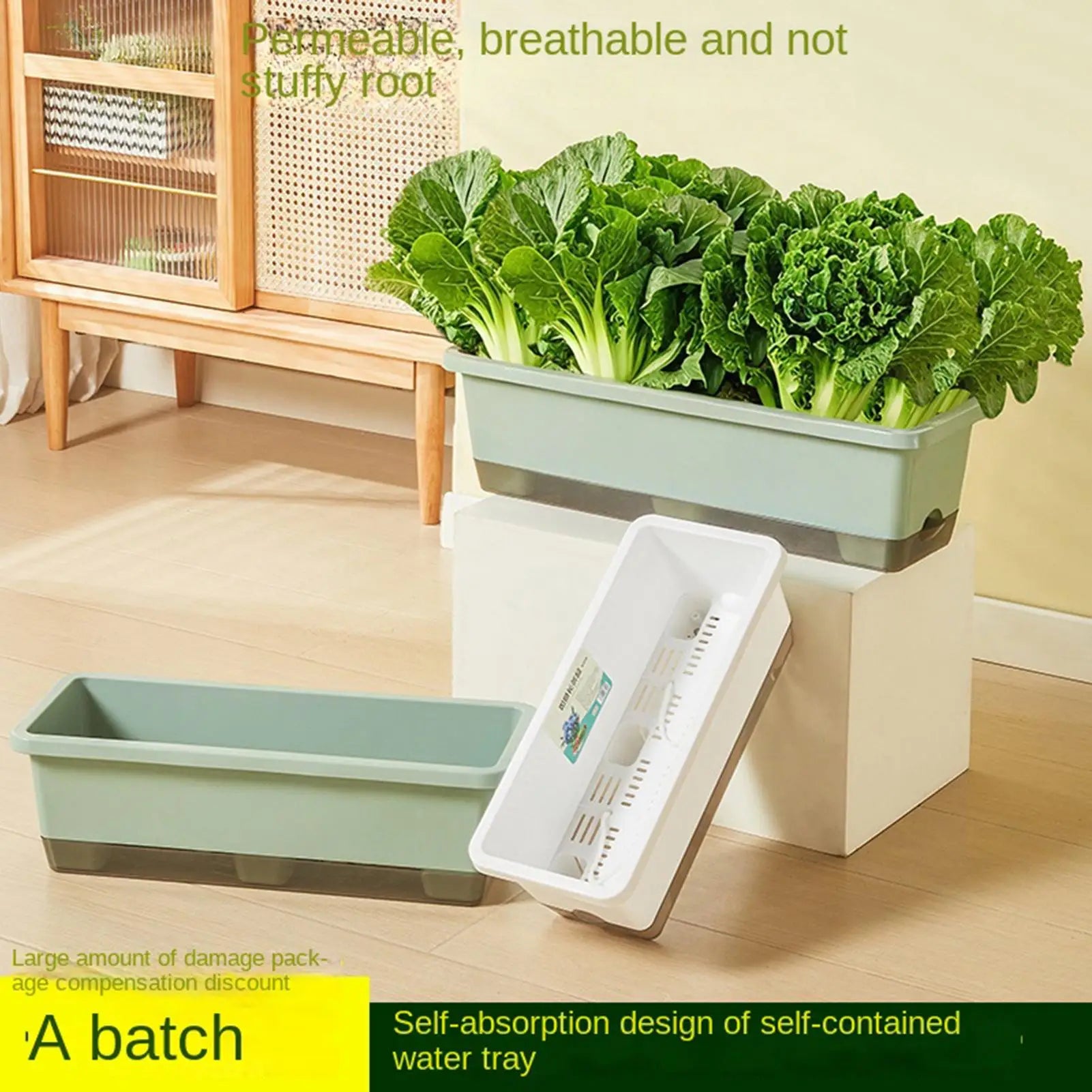 Self Watering Planter Cuttings Case with Base Drainage Hole And Absorbent Rope Rectangular Flower Pots for Vegetable Strawberry Oasis Select