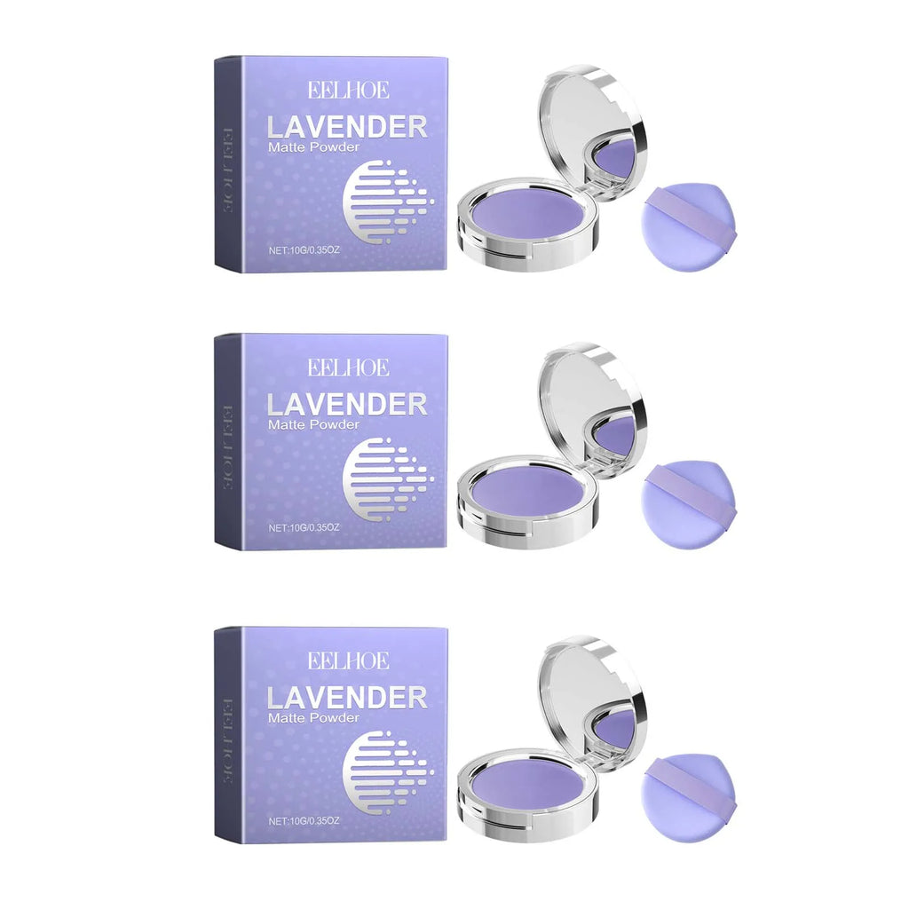 Lavender Matte Powder Oil Control Setting Powder Waterproof Smoothing Makeup Foundation Powder with Puff Loose Setting Powder Oasis Select 3Pcs 10g