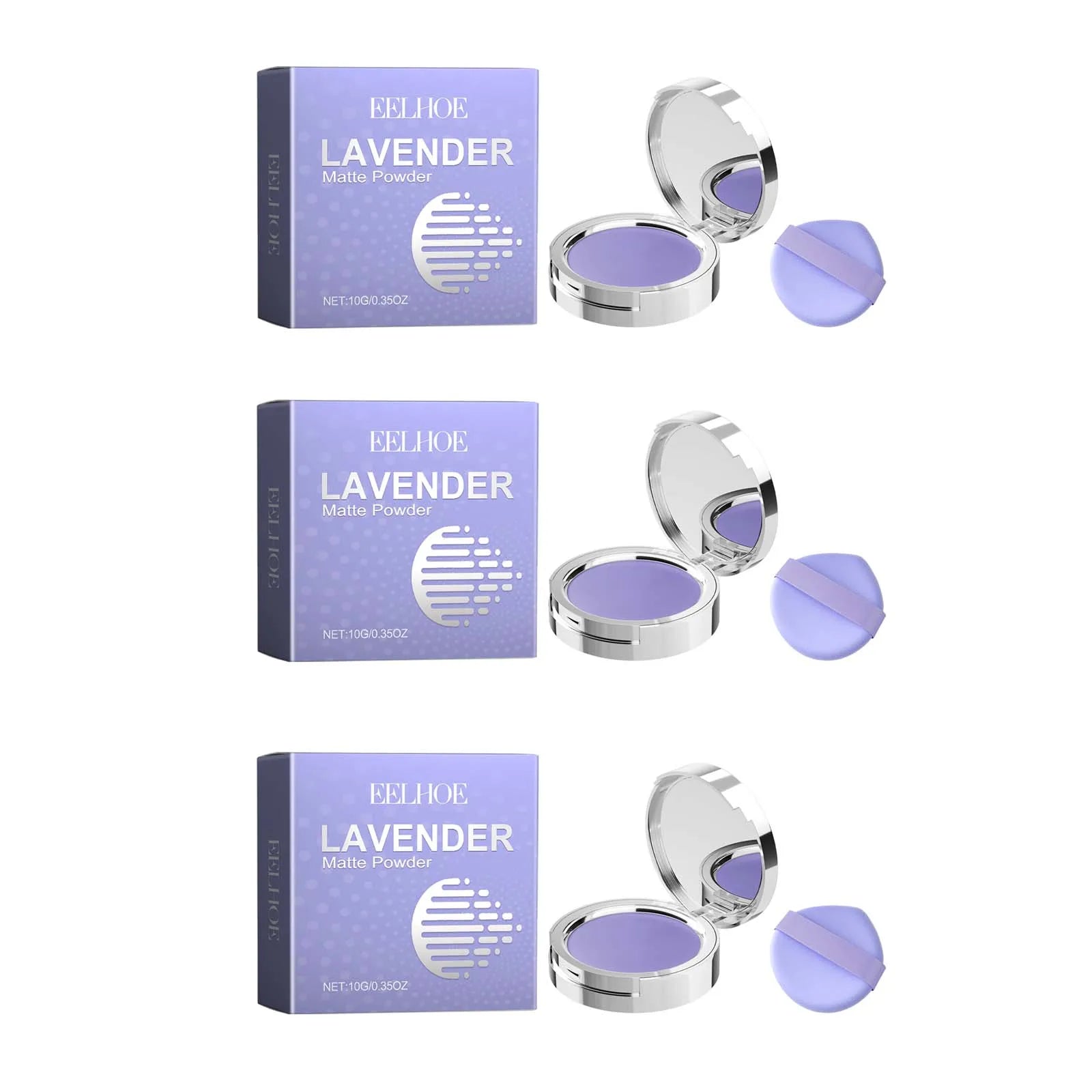 Lavender Matte Powder Oil Control Setting Powder Waterproof Smoothing Makeup Foundation Powder with Puff Loose Setting Powder Oasis Select 3Pcs 10g