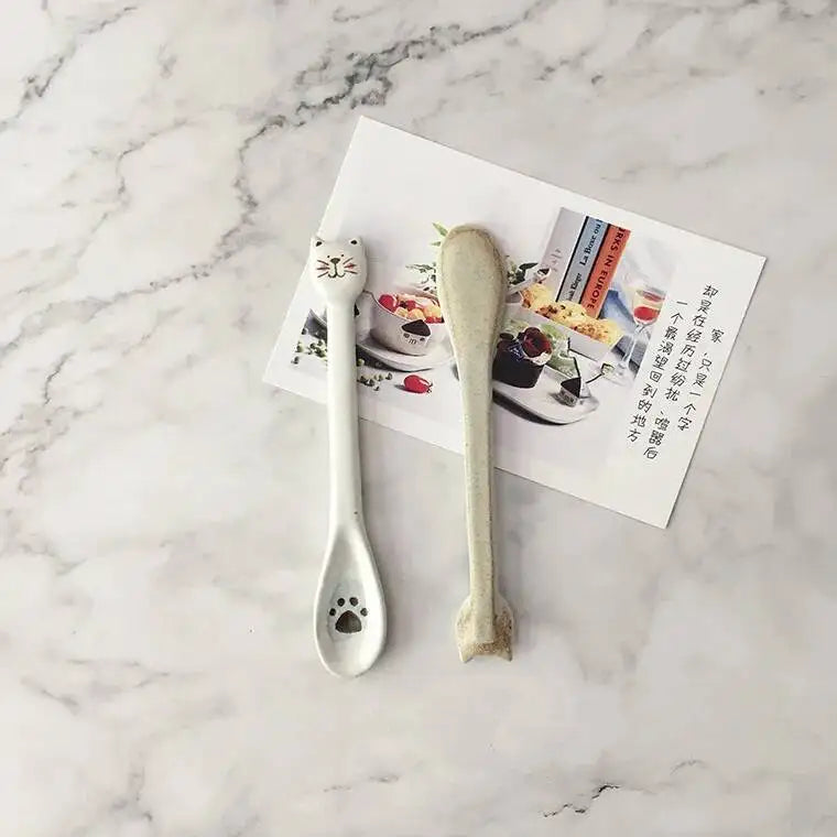 High-temperature Underglaze Ceramic Spoon, Hand-painted Cat Spoon Stirring Spoon, Dessert Spoon, Soup Spoon Oasis Select