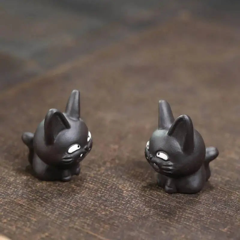 Yixing Zisha Tea Pet Little Black Cat Figurine Handmade Healing Cat Sculpture Craft Tea Table Kung Fu Tea Set Can Be Kept Oasis Select