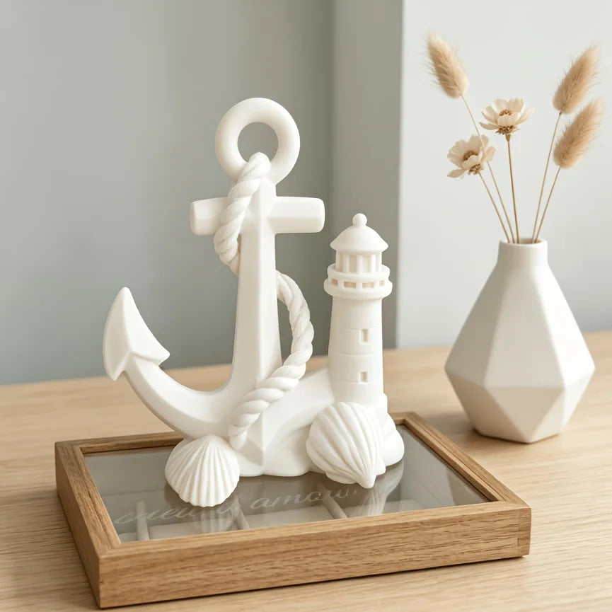 Nautical Anchor & Lighthouse Statue DIY Figurine for Beach Themed Home Office Painting Coastal Home Decor Ornament Handmade Gift Oasis Select
