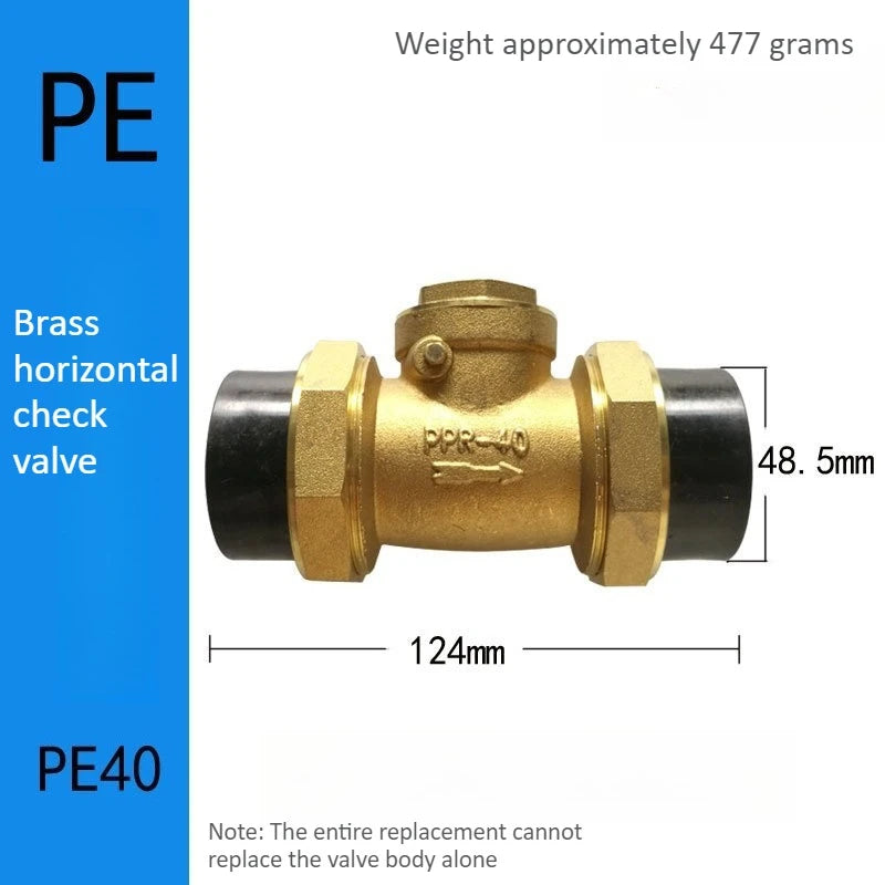 Brass PE Check Valve, One-way Valve, Double Union, Horizontal Double Connection, Horizontal/vertical, Double Hot Melt Oasis Select PE40 DN32