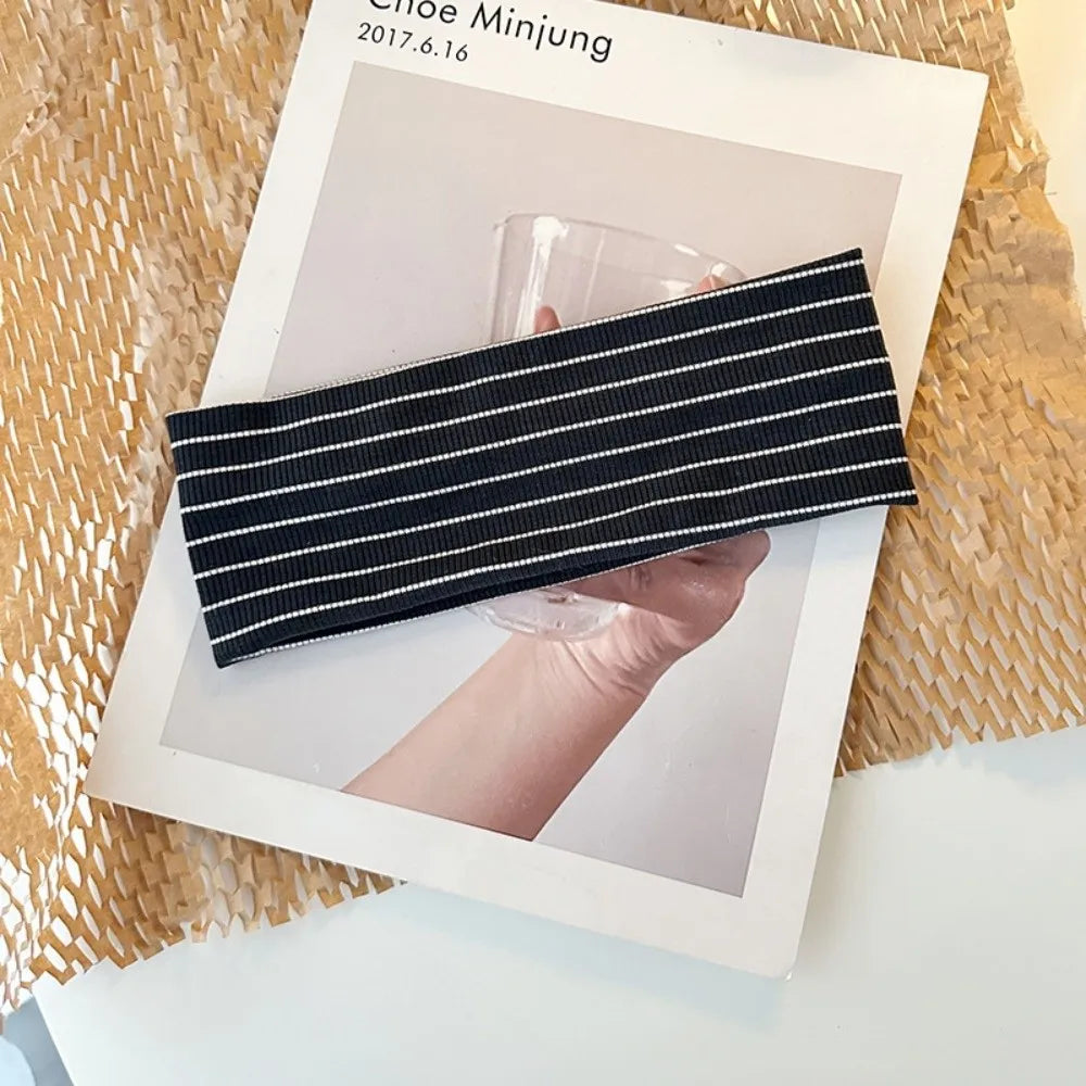Fashion Y2K Stripes Headbands Elastic Sweat-absorbent Yoga Headband Women's Hairband Hair Accessories Oasis Select Black