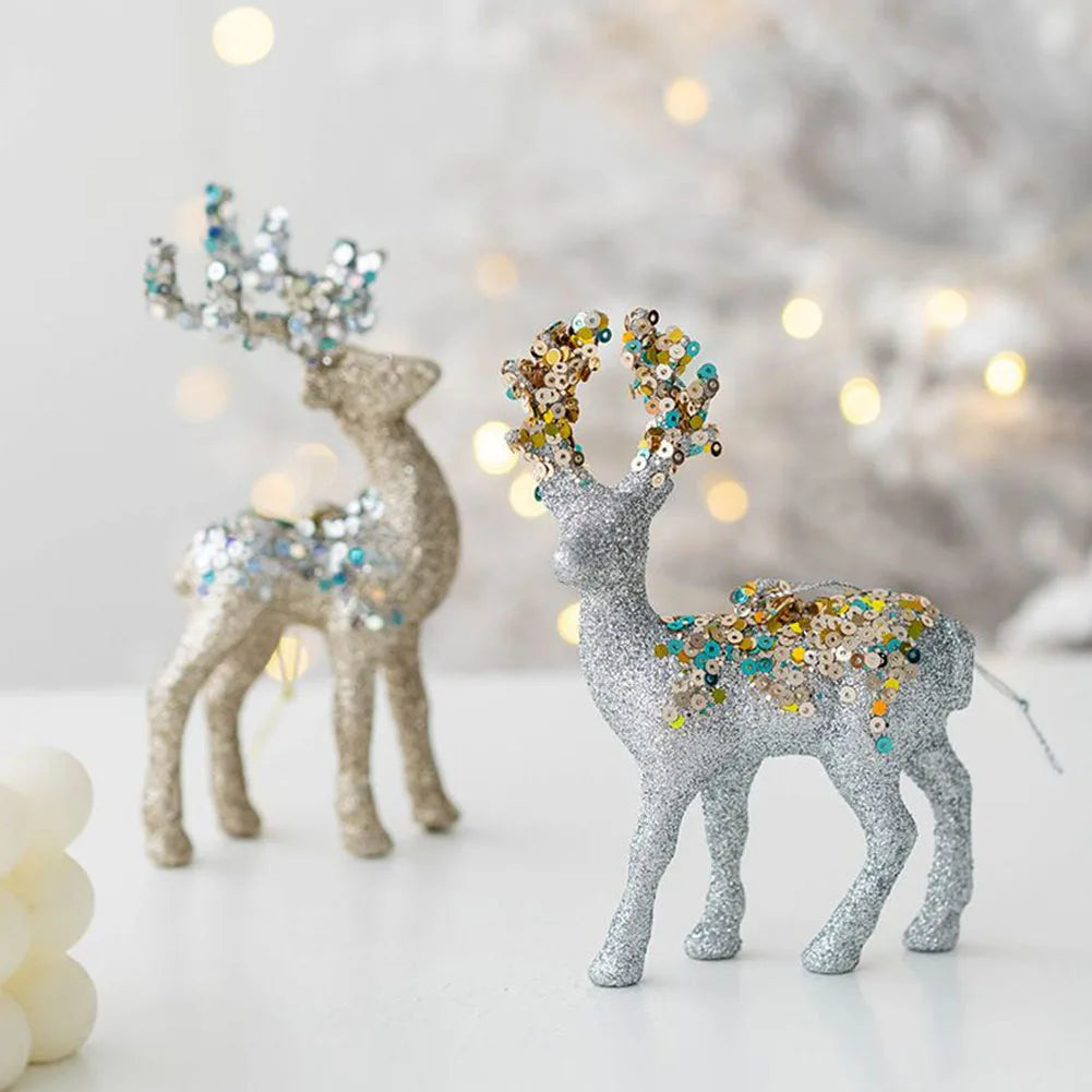 Simulation Reindeer Craft Ornaments Christmas Glittering Resin Deer Sculpture Xmas Elk Tree Decoration Party Craft Holiday Decor Oasis Select