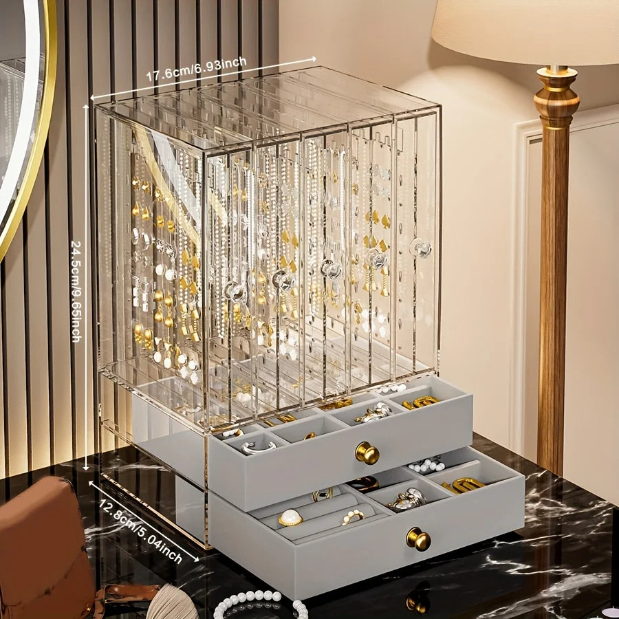 7Layer Flannel Transparent Jewelry Box High Capacity Drawer Organizers Earring Necklace Ring Storage Portable Storage Box Gifts Oasis Select C Grey