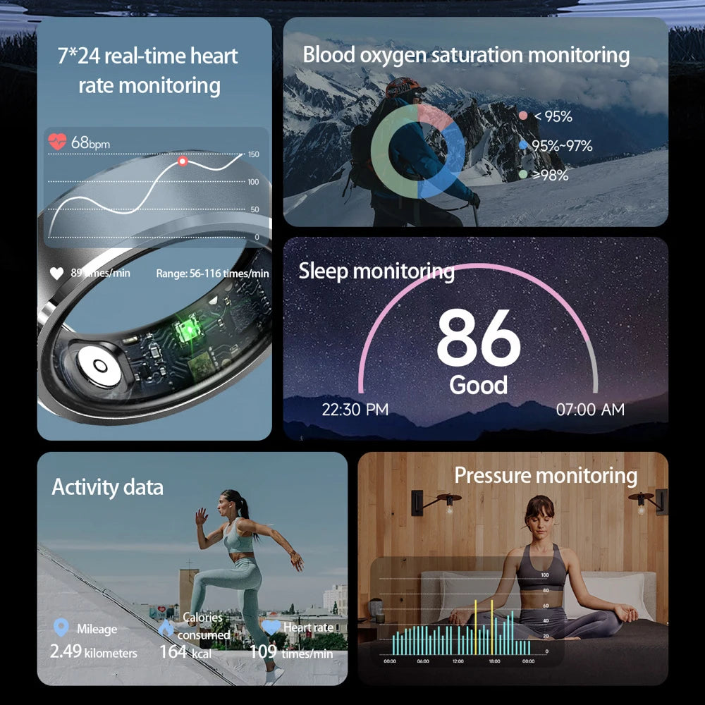 Smart Ring Bracelet Finger Digital Ring Heart Rate Monitoring Waterproof Sleep Remote Control Sports Rings Women Men Oasis Select