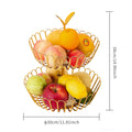 Kitchen double-layer fruit basket removable wooden bottom fruit plate hand basket living room wrought iron candy snack plate Oasis Select Gold leaf bud