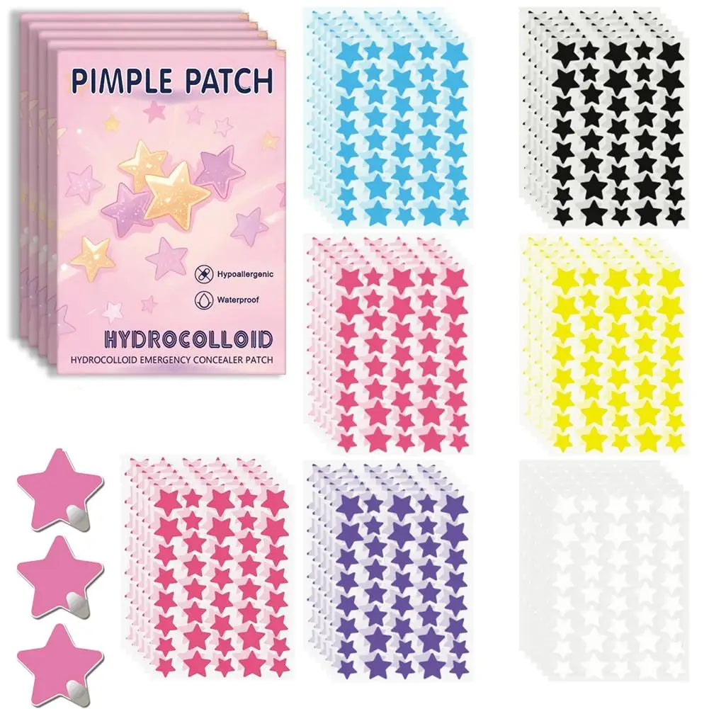 Assorted Sizes Colorful Stars Hydrocolloid Pimple Patches For Covering Zits Blemishes Spots, Acne Patches Stickers 1400 Counts Oasis Select A-1400 counts