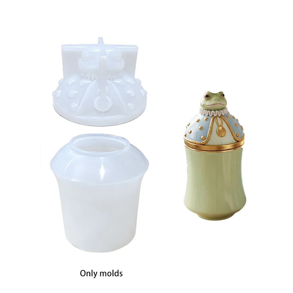 3D Frog Prince Candle Jar Silicone Mold Set, Resin Casting Mould For DIY Candle Making Home Decor Oasis Select White