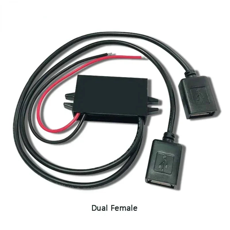 Female USB 12V 24V 48V 60V 72V Buck 5V 3A Charging Converter DC to DC Step Down Converter for battery With Multi Types USB Jack Oasis Select Dual square Female 11V-90V 5V 3A