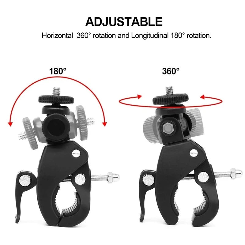 360° Bike Handlebar Camera Mount – Universal 1/4" Tripod Clamp