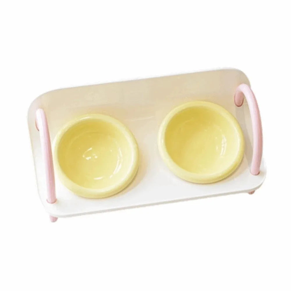 Ceramic Pet High Footed Bowl Non-Slip Anti-flip Elevated Pet Feeder Bowl Neck Protection Double Bowls Cat Food Water Bowl Oasis Select Pink