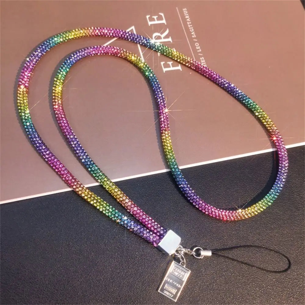 Rhinestone Lanyard Mobile Phone Lanyard Women's Luxury Full Diamond Pendant Long Neck Strap Anti-lost Sling Short Wrist Chain Oasis Select Rainbow Long