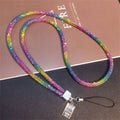 Rhinestone Lanyard Mobile Phone Lanyard Women's Luxury Full Diamond Pendant Long Neck Strap Anti-lost Sling Short Wrist Chain Oasis Select Rainbow Long