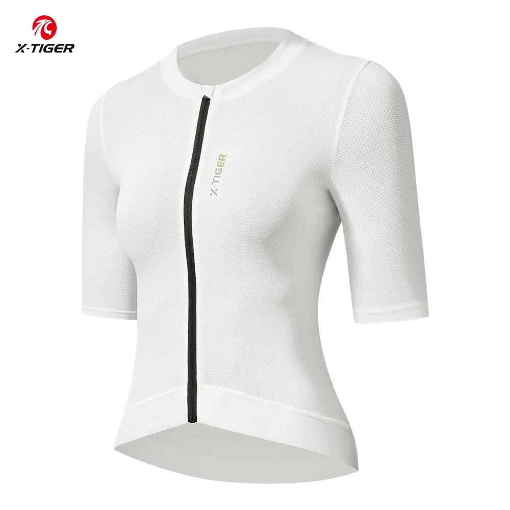 X-TIGER Cycling Jersey Women Breathable Quick-Drying Bicycle Short Sleeve With Pockets Mountain Bike Shirts Cycling Clothing Oasis Select White M