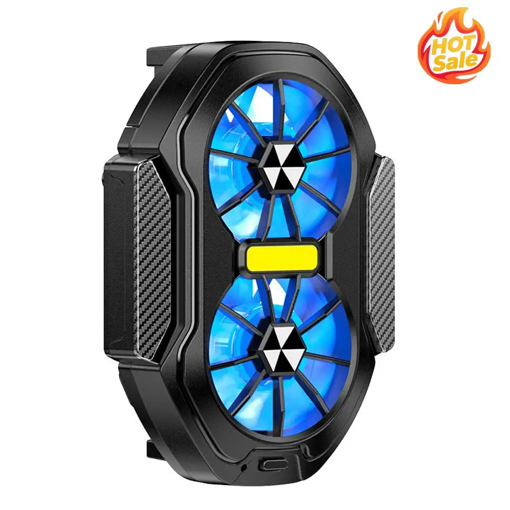 Dual Fan Mobile Phone Cooler Plug-in/Rechargeable Portable Game Heat Sink Type-C with Blue Light for Android Smartphones iPhone Oasis Select