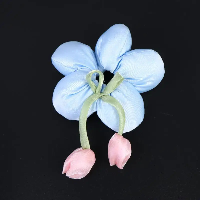 Cute Candy Color Flower Hair Tie Scrunchie Soft Fabric Elastic Ponytail Holder Lovely Hair Accessories For Girls Women Gift Oasis Select 1PC Blue