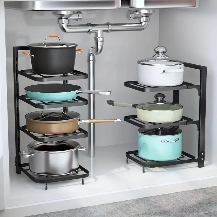 Adjustable Multi-Layer Kitchen Storage Shelves Pot Racks Sink Organizers Cabinet for Efficient Space Saving Oasis Select