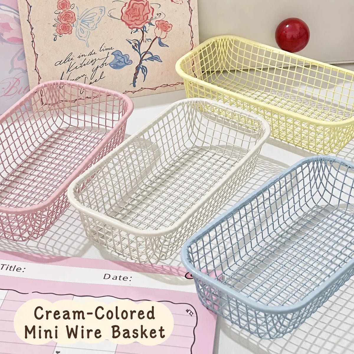 Metal Wire Basket Foldable Desktop Organizer Office Desk Storage Vintage Iron Storage Basket for Living Room Kitchen Home Decor Oasis Select
