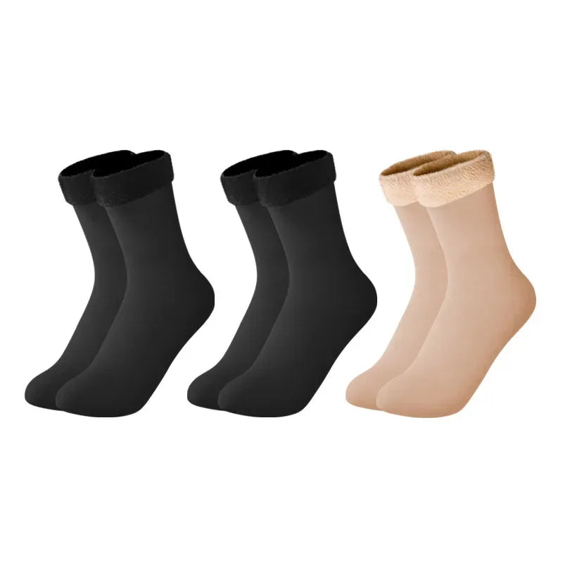 1/2/3pairs Snow Socks Middle Tube Solid Winter Plus Velvet Thick Keep Warm And Cold Socks Comfortable Mens Womens Floor Socks Oasis Select