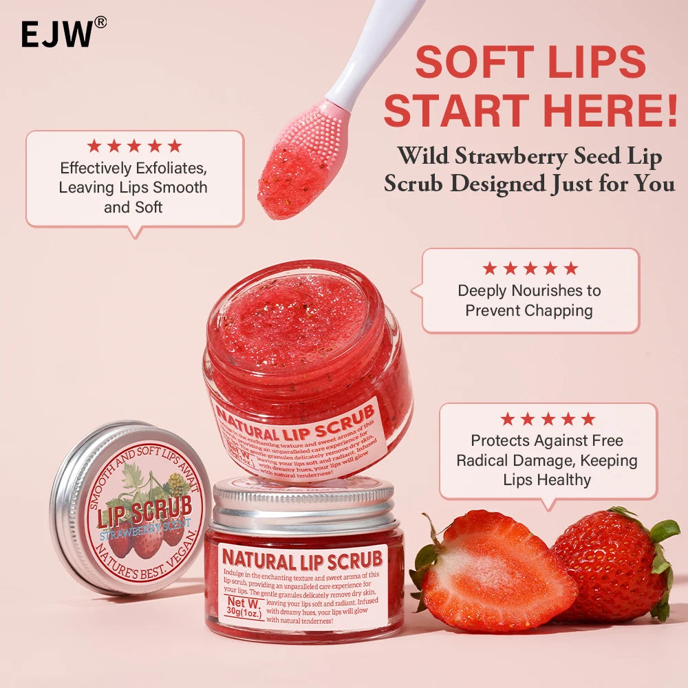 Strawberry Sugar Lip Scrub – Exfoliator & Moisturizer for Dry Lips Sugar Lip Scrub Oasis Select