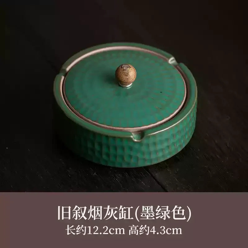 Ceramic Ashtray with Cover Home Office Creative Living Room Chinese Fly Ash Proof Ceramic Ashtray Oasis Select D