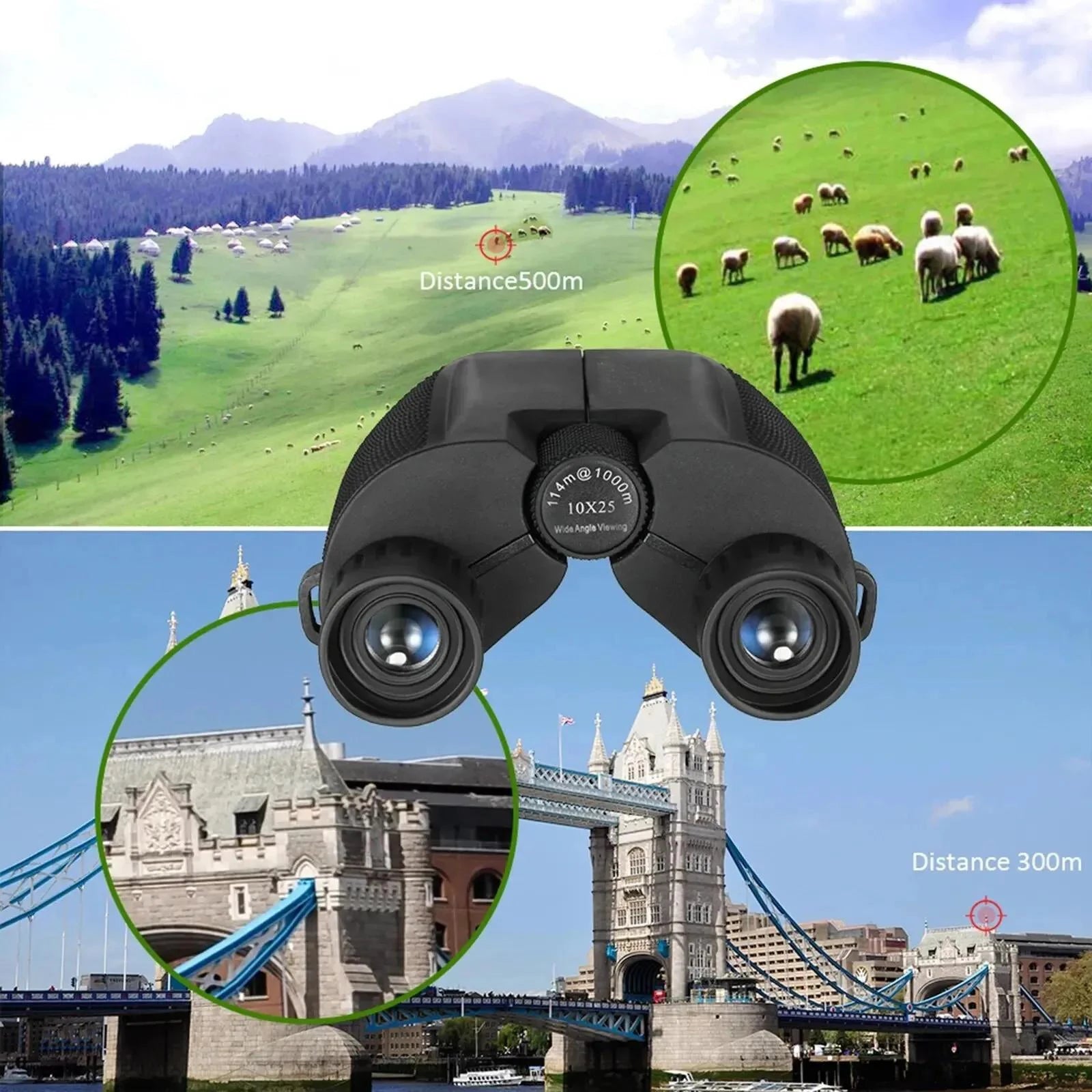 Binoculars 10X25 HD Mini Portable Telescope BAK4 FMC Coated Telescope Outdoor Bird Watching Hunting Travel Camping Ball Game Oasis Select