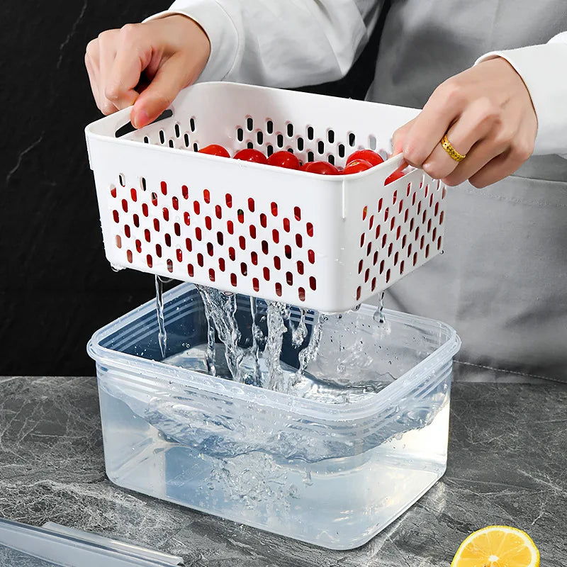 3Pcs/set Refrigerator Storage Containers, Airtight Produce Saver, Large Capacity Drain Basket, Dishwasher Safe Fresh Food Box Oasis Select