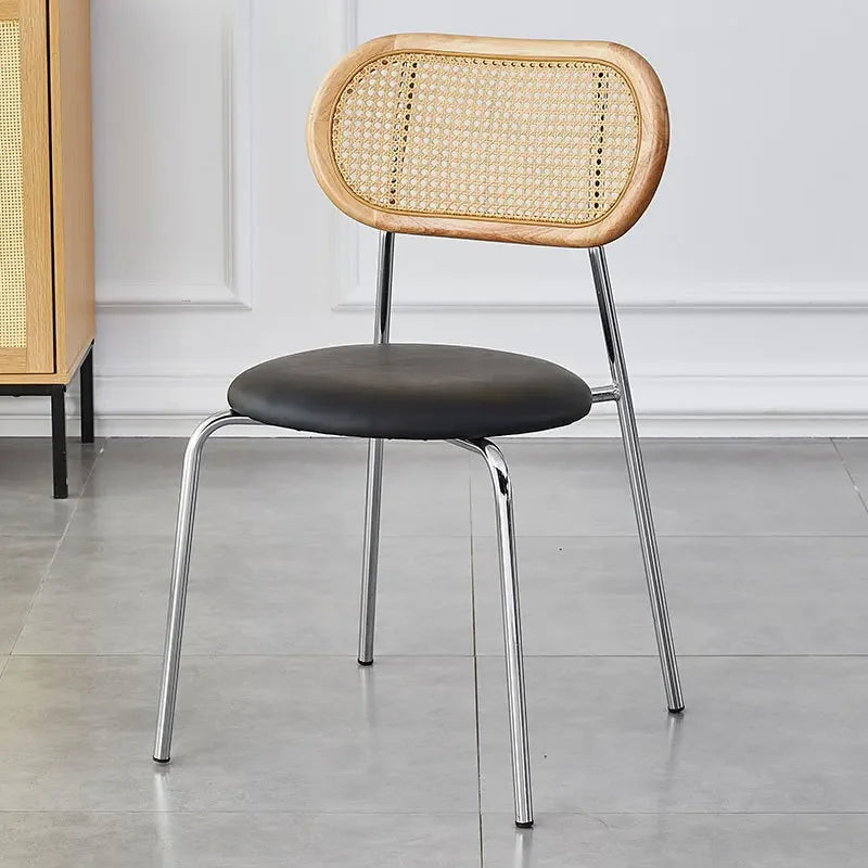Multi-functional Household solid wood backrest dining chair office study rattan chair homestay milk tea shop seat Durable Oasis Select Black D
