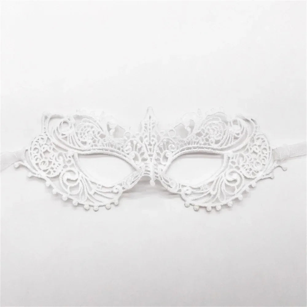 Women Sexy Hollow Lace Masquerad Face Mask with Ribbon Princess Party Mardi Gras Cosplay Prom Props Costume Nightclub Eye Mask Oasis Select White
