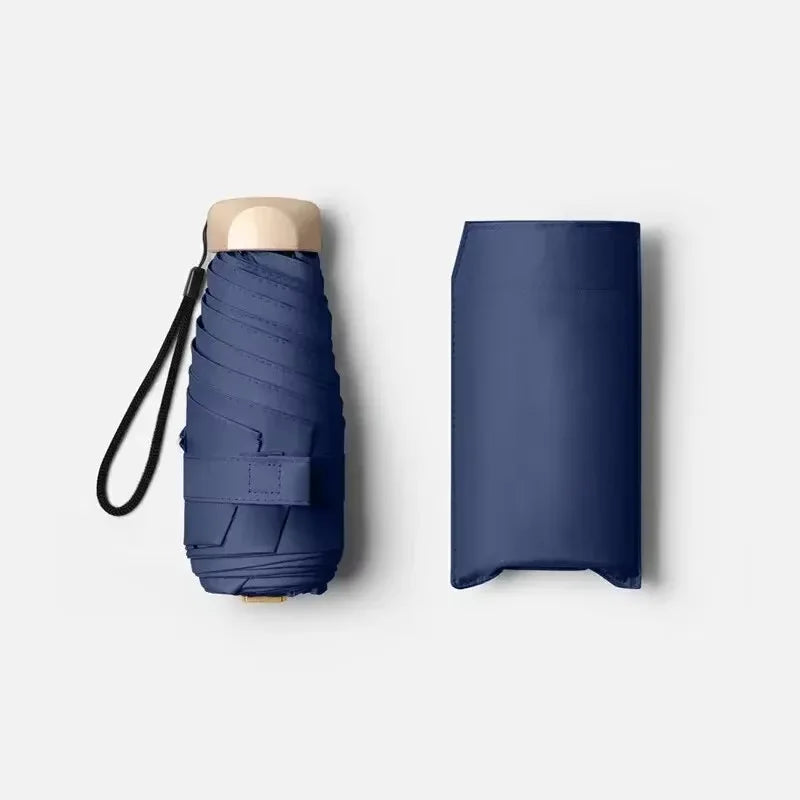 1Pc 55% Off Mini Sun Umbrella Pocket Rain Umbrella Vinyl Folding UV Ultraviolet Protection Sun Shade Pocket Parasol Capsule Oasis Select Navy Blue 6K iron