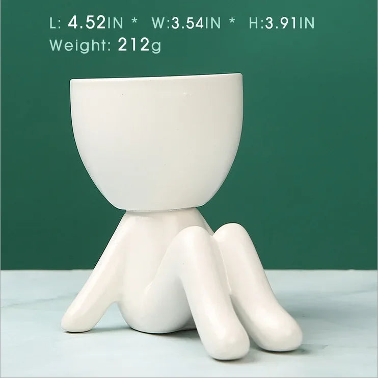 Creative Cute Imitation Humanoid Ceramic Flower Pot Succulent Planter Crafts Flowerpot Vase Home Decoration Personalized Gift Oasis Select J
