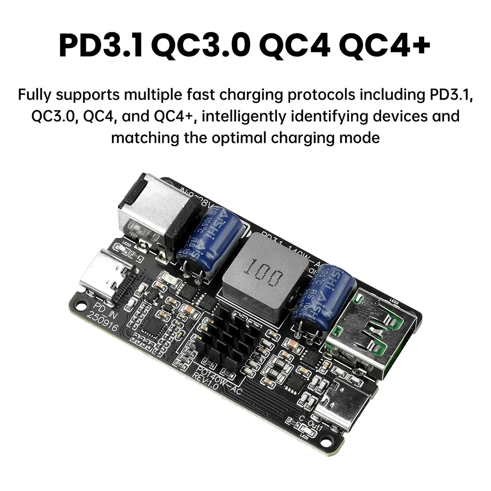 PD 140W High-power DC Buck Dual Port Fast Charging Module Type-C USB Charger Full Protocol Fast Charging PD3.1 QC3.0 QC4 QC4+ Oasis Select