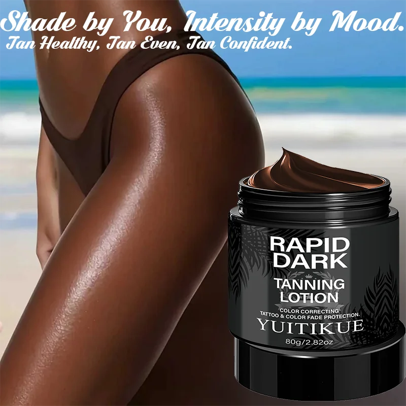 YUITIKUE Rapid Dark Tanning Lotion 80g – Color Correcting Self Tanner for Natural Bronze, AC Room Tan, Healthy Even Glow Oasis Select