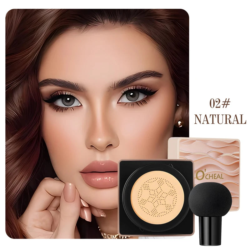O'CHEAL Mushroom Cushion CC Cream Face Airy Coverage Long-lasting Moisturizing Waterproof Oil Control Concealer BB Cream Makeup Oasis Select 02 Natural 1 20g