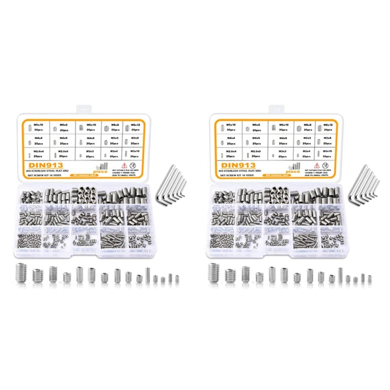 300 Pieces Internal Hex Drive Cup-Point Screws Set 304 Stainless Steel Grub Screw M2.5-M8 Oasis Select Default Title
