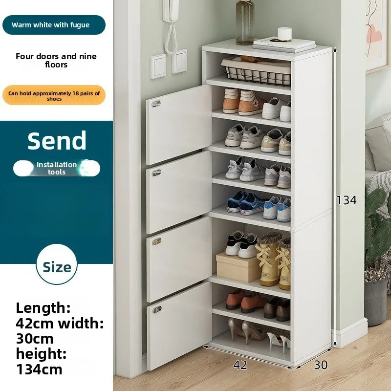Shoe rack narrow vertical dustproof large capacity storage locker small apartment multi-layer shoe cabinet Oasis Select White-134CM-B