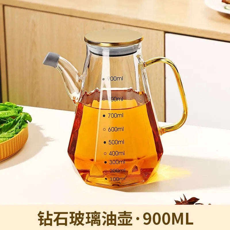 500/700/900ml Clear Glass Oil Bottle with Scale and Handle Heat-resistant Soy Vinegar Sauce Environmental Protection Container Oasis Select 900ml